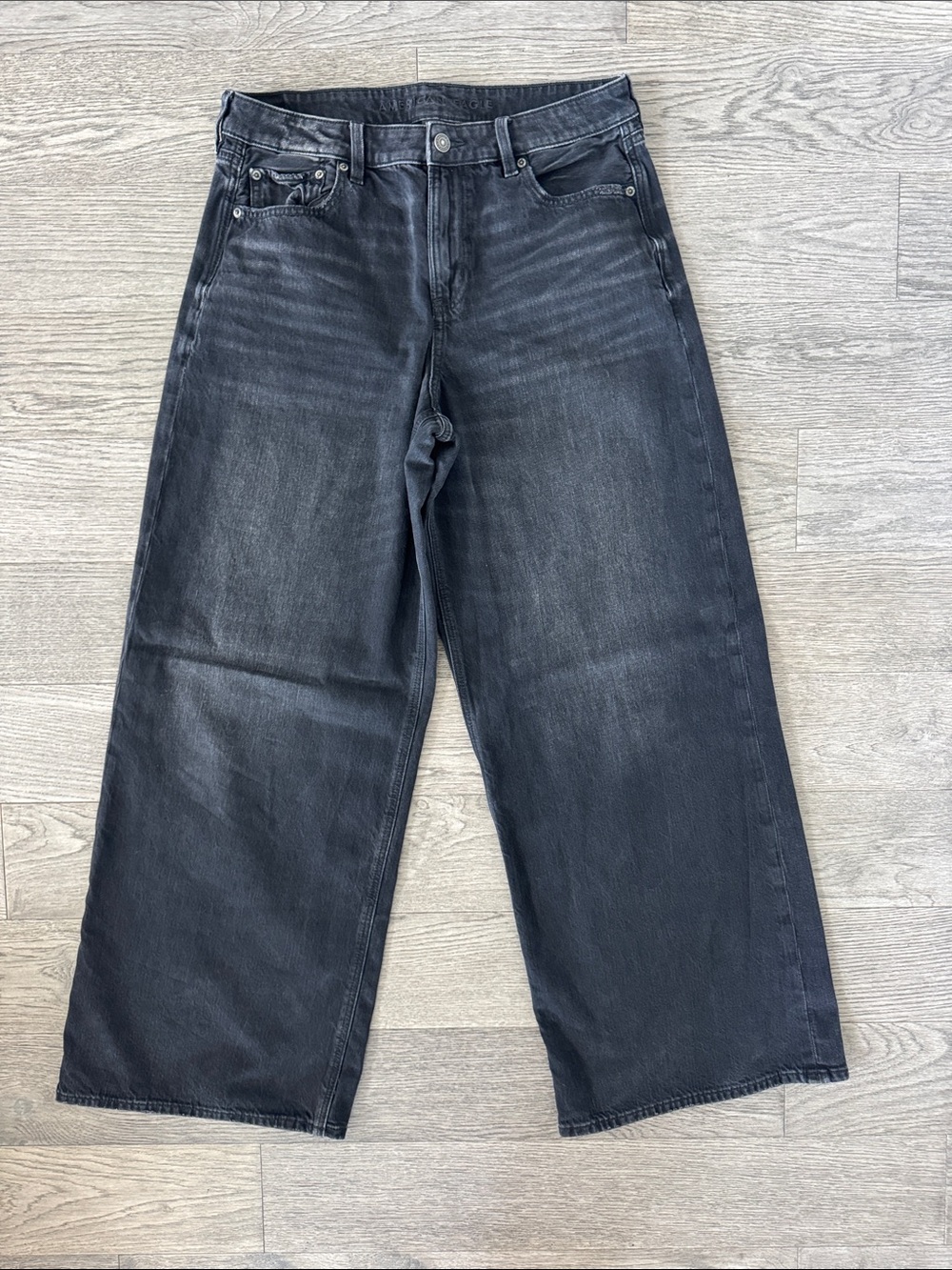🌼AMERICAN EAGLE🌼 Baggy Wide-Leg Jeans in Washed Black, Size 10 Long